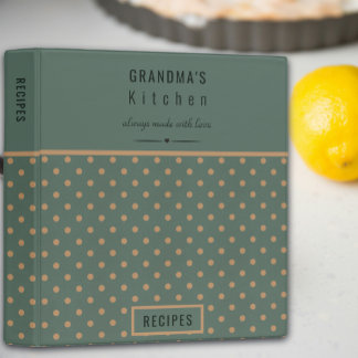 Grandma's Kitchen Blue With Tan Polka Dots Recipe Binder