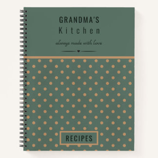 Grandma's Kitchen Blue With Tan Polka Dots Recipe Notebook