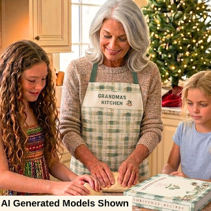 Grandma's Kitchen Boho Green Plaid Custom Name Apron