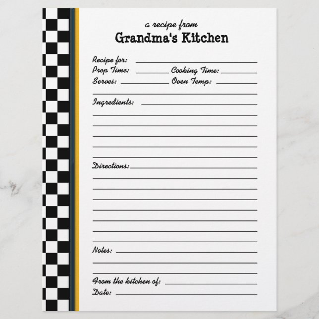 Grandmas Kitchen Chequered Yellow Accent Recipe (Front)