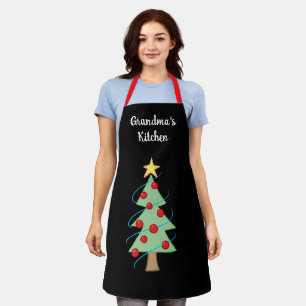 Grandma's Kitchen Christmas Tree Black Apron