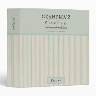 Grandma's Kitchen Cream & Pale Blue Striped Recipe Binder