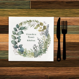 Grandma's Kitchen   Personalized Watercolor Wreath Napkin