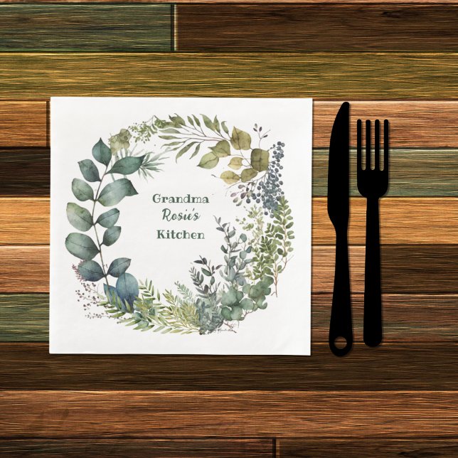 Grandma's Kitchen | Personalized Watercolor Wreath Napkin (Creator Uploaded)