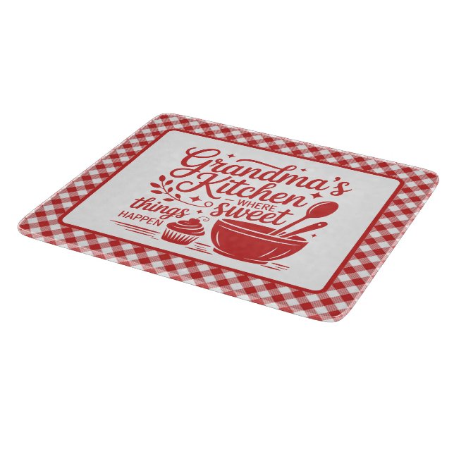 Grandma's Kitchen Red White Chequered Cooking Cutting Board (Corner)