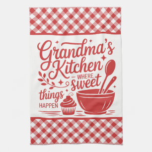 Grandma's Kitchen Red White Plaid Cooking Towel