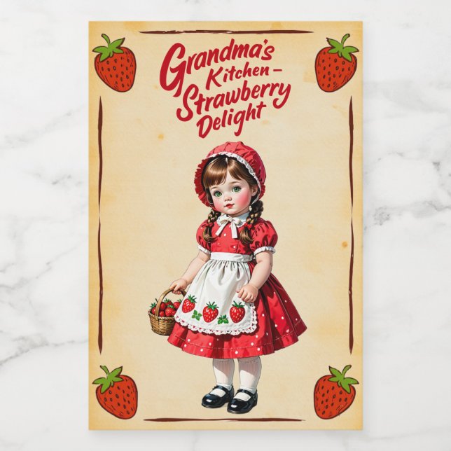 Grandma's Kitchen Strawberry Delight Vintage  Food Label (Single Label)
