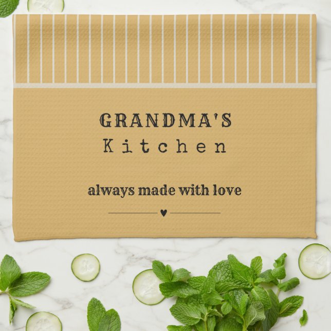 Grandma's Kitchen Vintage Stripe Customizable Kitchen Towel (Folded)