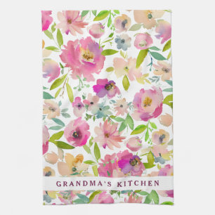 Grandma's Kitchen Watercolor Floral Personalized Towel