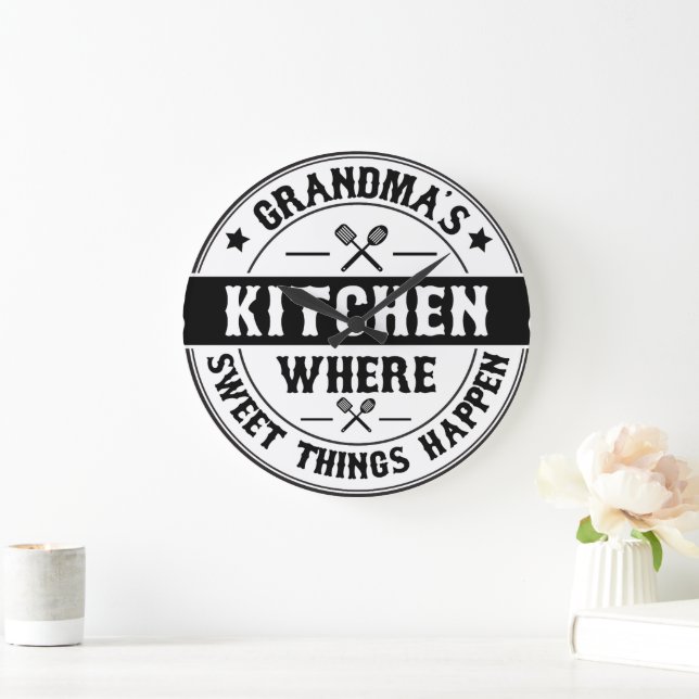 Grandma's Kitchen - Where Sweet Things Happen Large Clock (Home)