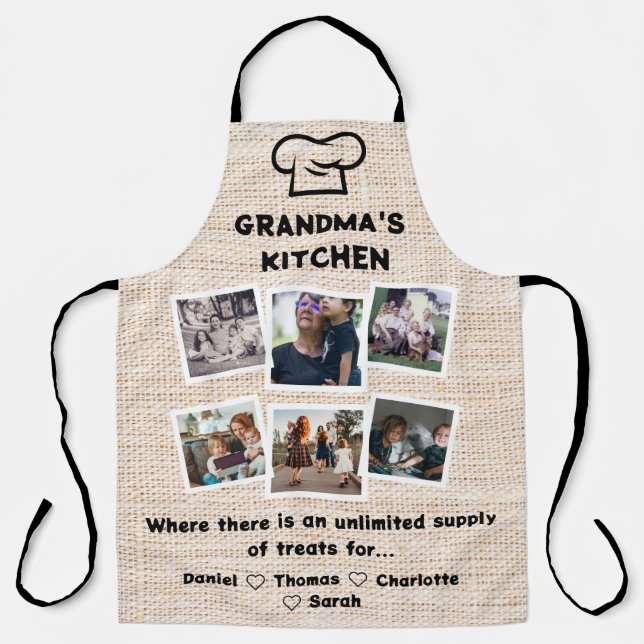 Grandma's Kitchen With Custom 6 Photos & Names Apron (Front)