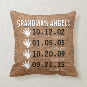 Grandma's Little Angels - 4 Grandchildren - Burlap Throw Pillow