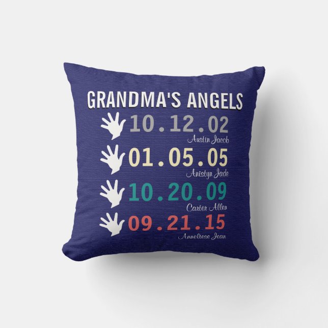Grandma's Little Angels - 4 Grandchildren Throw Pillow (Front)