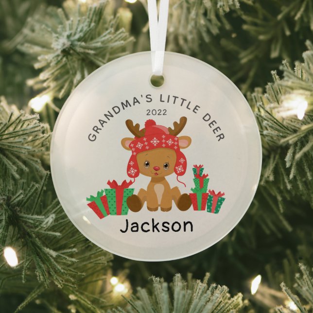 Grandma's Little Deer Christmas Glass Ornament (Insitu)