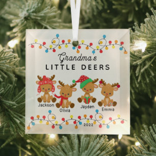 Grandma's Little Deers Christmas Glass Ornament