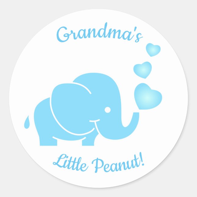 Grandma's Little Peanut Baby Blue Classic Round Sticker (Front)