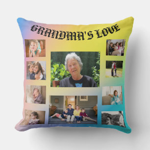Grandma's Love 10 Photos Blue Yellow Pink Throw Pillow