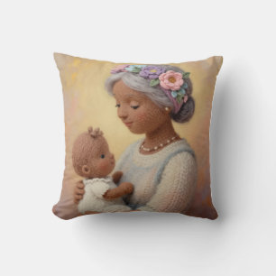 Grandma's loving look wool design throw pillow