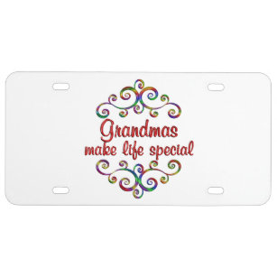 -Cream and Whimsical Flowers Quote on a Black background metal Vanity Car License Plate Tag-Grandmother Gift Grandmother Grandma License Plate 