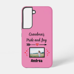Grandmas Pride and Joy with Hearts Photo and Name Samsung Galaxy Case