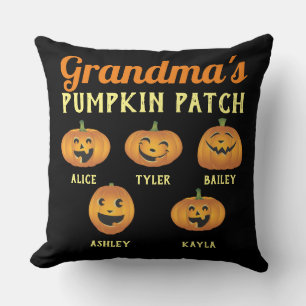 Grandma's Pumpkin Patch Custom Grandkids Names Throw Pillow