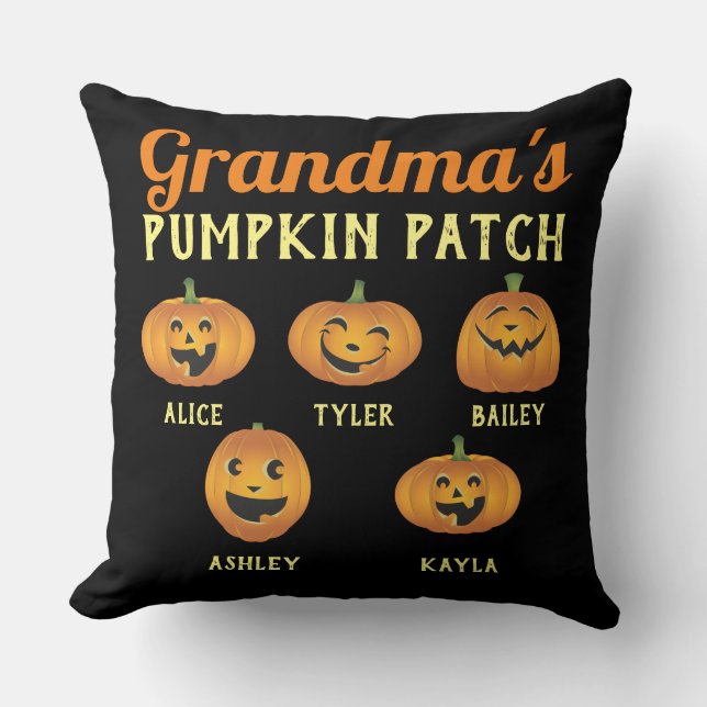 Grandma's Pumpkin Patch Custom Grandkids Names Throw Pillow (Front)