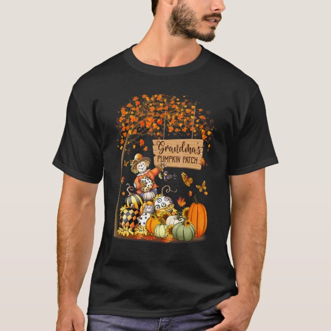 Grandma's Pumpkin Patch Fall Leaves Scarecrow Than T-Shirt (Front)