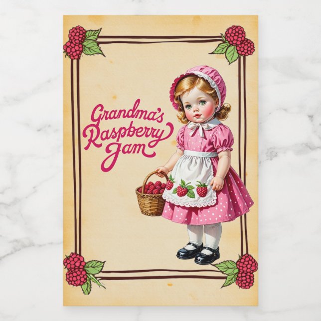 Grandma's Raspberry Jam Vintage Food Label (Single Label)