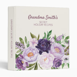 Grandma's Recipe Cookbook Purple Floral Greenery Binder