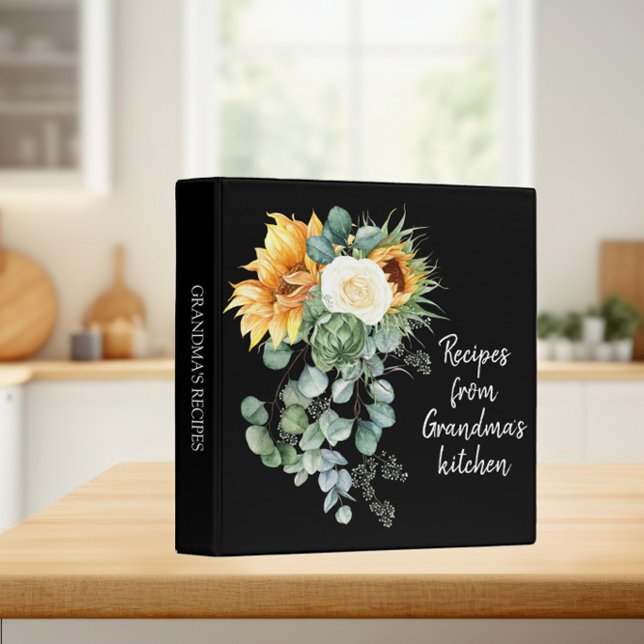 Grandma's Recipes Sunflowers Eucalyptus Black Note Binder (Creator Uploaded)