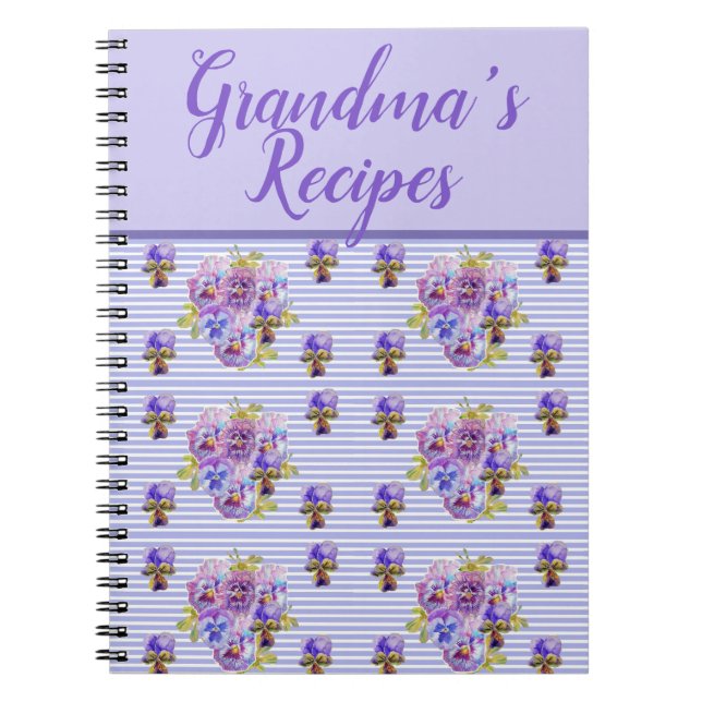 Grandmas Recipes Viola Purple Lilac Floral Flower Notebook (Front)