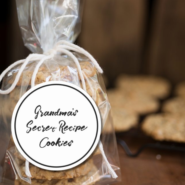 Grandma's Secret Recipe Cookies Personalized Classic Round Sticker (You can change the text/font/color.)