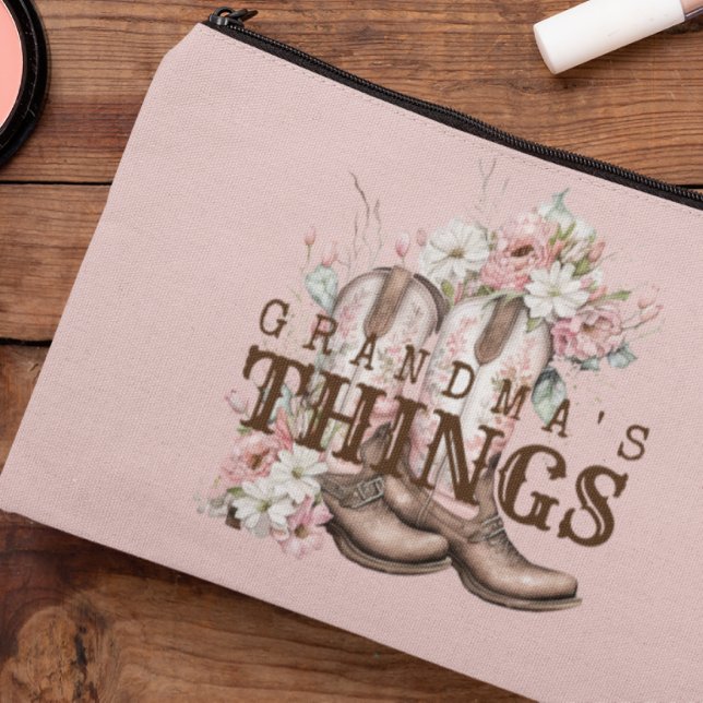 Grandma's Things Western Cowboy Boots With Flowers Accessory Pouch (Creator Uploaded)