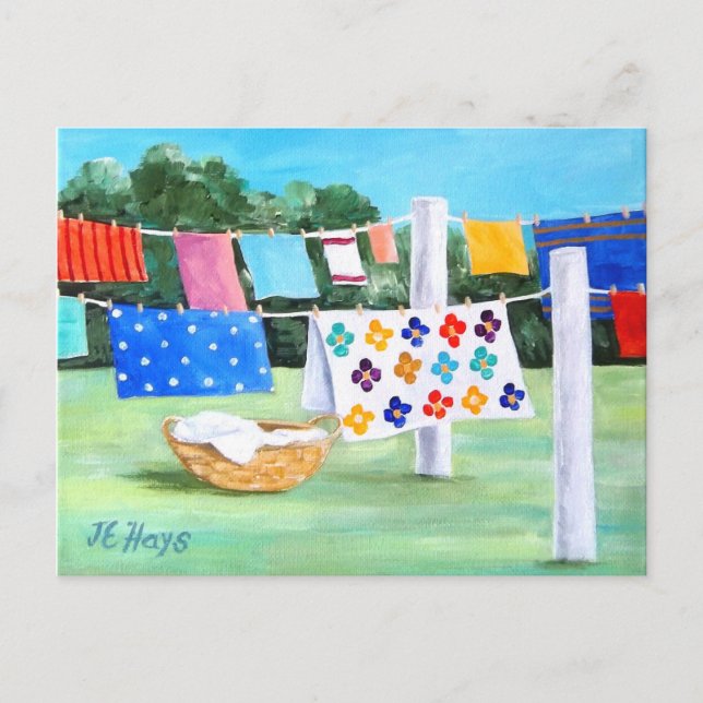Grandma's Washline w/ Laundry Basket Postcard (Front)