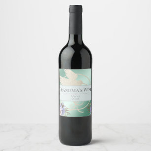 Grandma's Wine Hummingbird and Flowers Green Shine Label