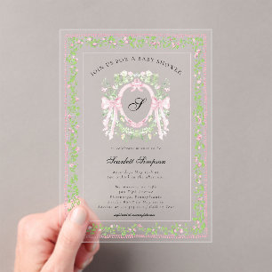 Grandmellinial Botanical Bow Crest  Acrylic Invitations