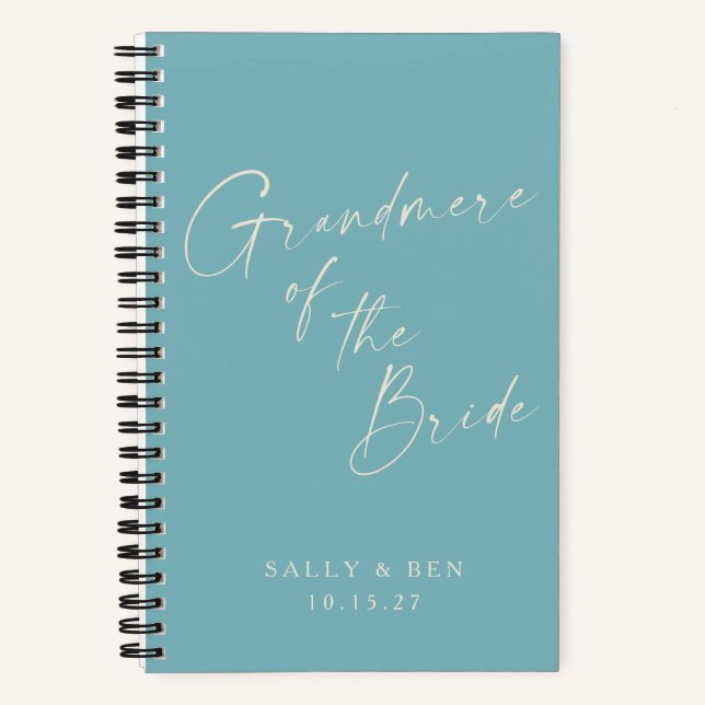 Grandmere Bride Minimalist Personalized Teal Notebook (Front)