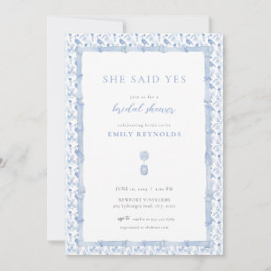 Grandmillenial Blue Chinoiserie Bridal Shower  Invitation