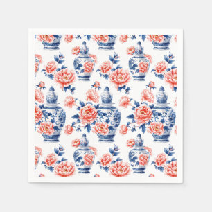 Grandmillenial Chinoiserie Ginger Jar Pink Peonies Napkin