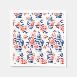 Grandmillenial Chinoiserie Ginger Jar Pink Peonies Napkin