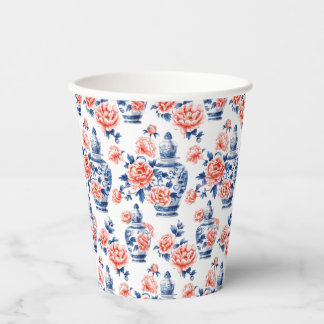 Grandmillenial Chinoiserie Ginger Jar Pink Peonies Paper Cups
