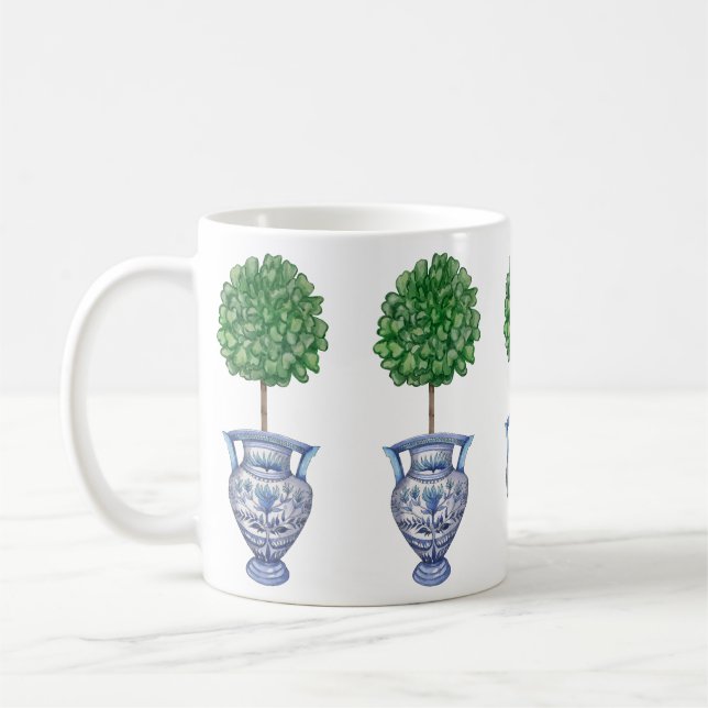 Grandmillenial chinoiserie preppy topiary coffee mug (Left)