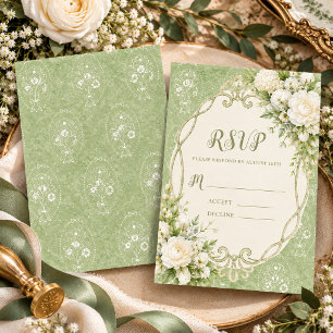 Grandmillenial Floral Elegant Sage Green Wedding RSVP Card