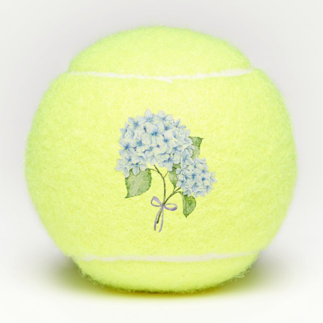 Grandmillenial floral hydrangea bow blue preppy tennis balls (Front)