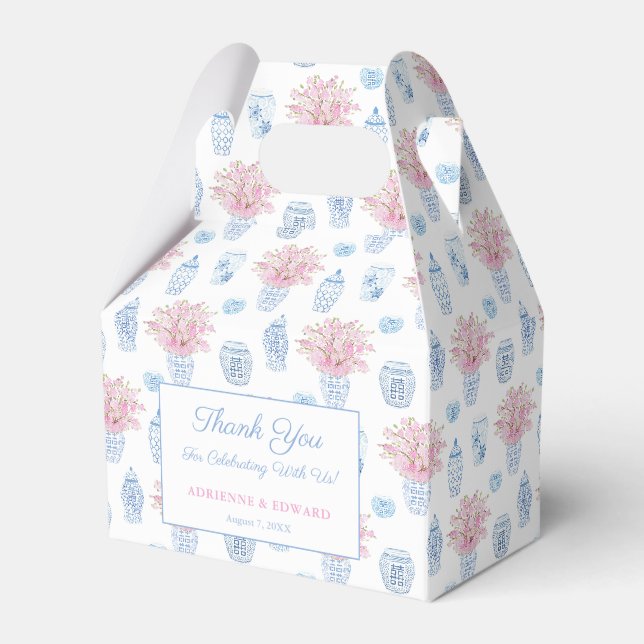 Grandmillenial Pink Blue Ginger Jar Wedding Shower Favor Box (Front Side)