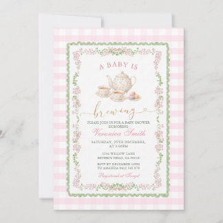 Grandmillenial Pink Tea Baby Shower Invitation