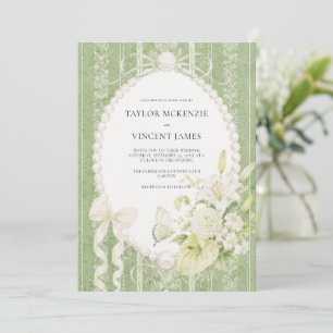 Grandmillenial Sage Green Floral Elegant Wedding Invitation