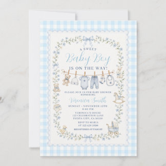 Grandmillennial Baby Clothesline Boy Baby Shower Invitation