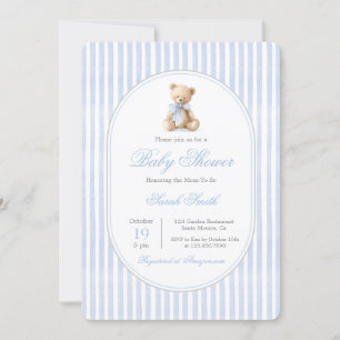 Grandmillennial Bear Baby Shower Boy Invitation