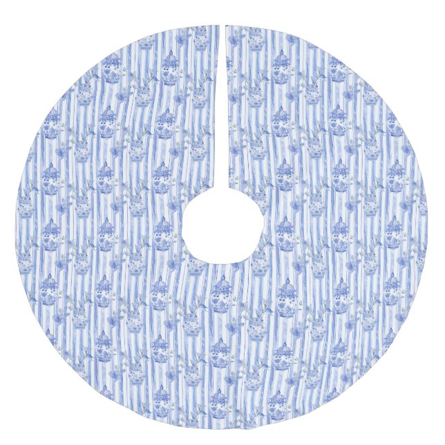 Grandmillennial Blue Chinoiserie Ginger Jar  Brushed Polyester Tree Skirt (Front)
